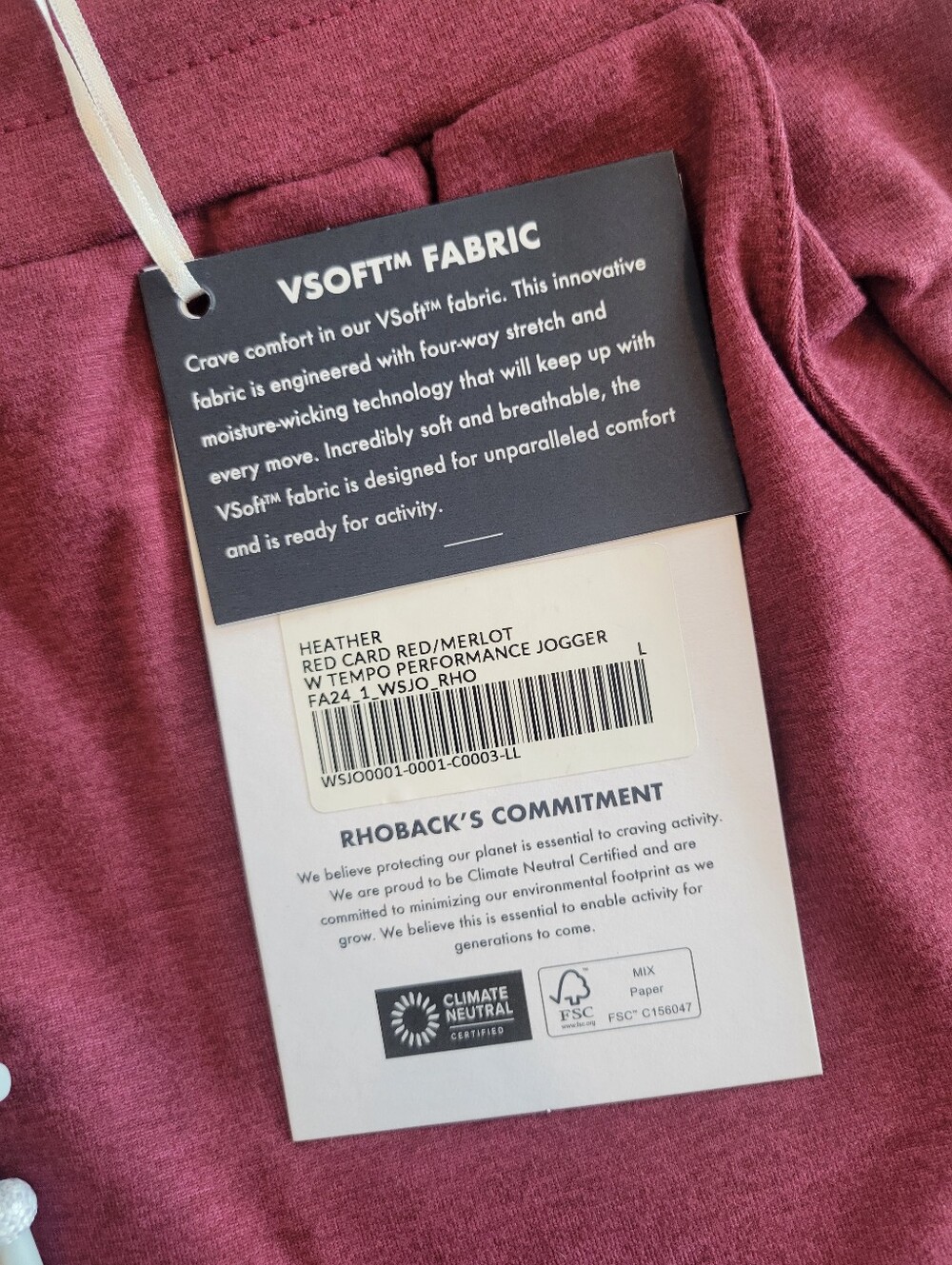 NWT Rhoback Womens Tempo Performance Joggers In Heather Red Card/Merlot - Picture 3 of 6